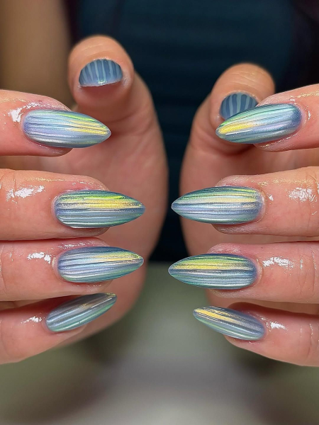 Icy blue ribbed glass nails